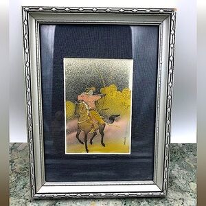 Ishiwata Mirror (foil Yabusame (archery) warrior on horseback framed Art